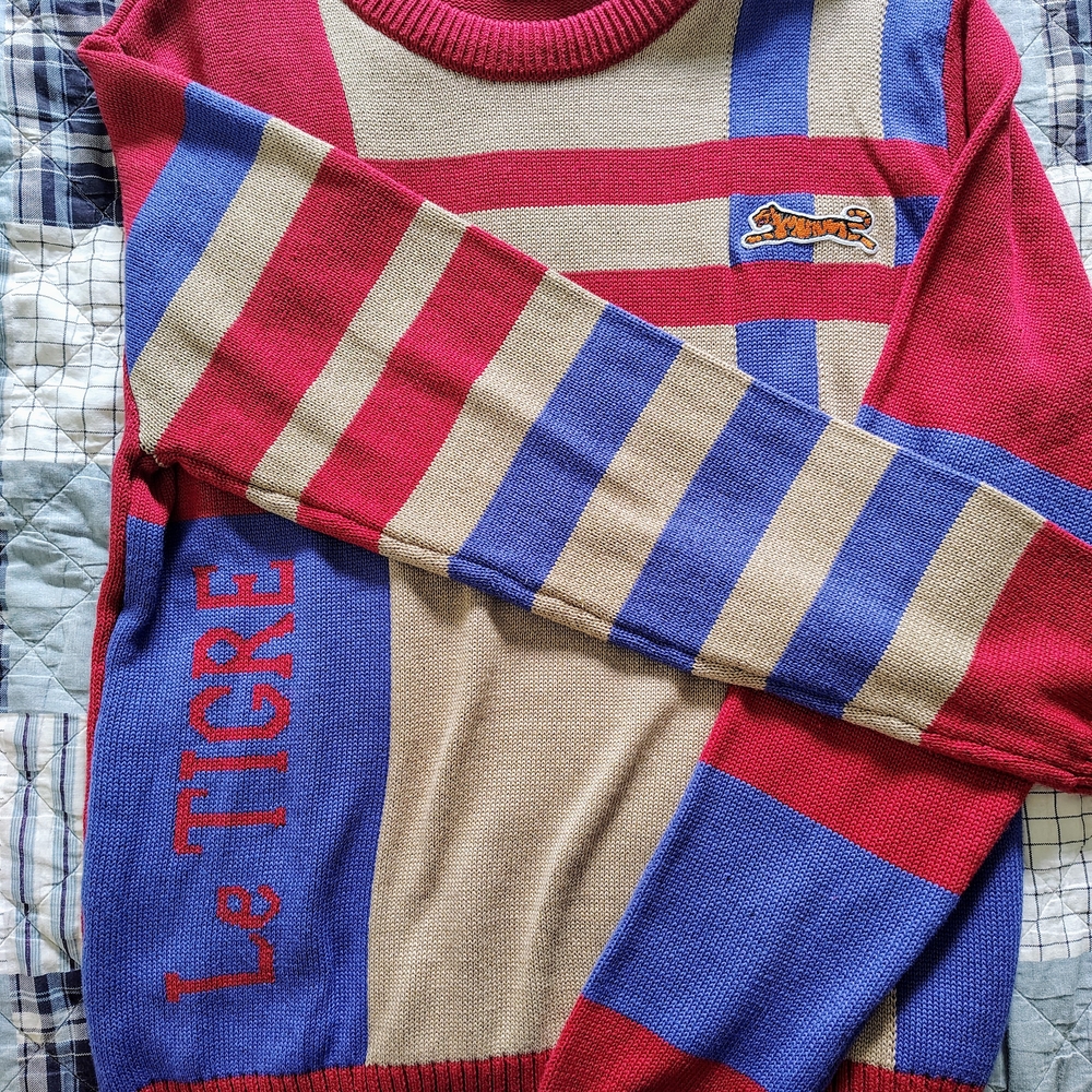 Le Tigre Red and Blue Crewneck Sweater with Sporty Stripes
